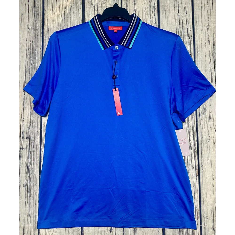 Redvanly Mael Polo Mens XL Marine Blue Short Sleeve Golf Shirt 4 Way Stretch New
